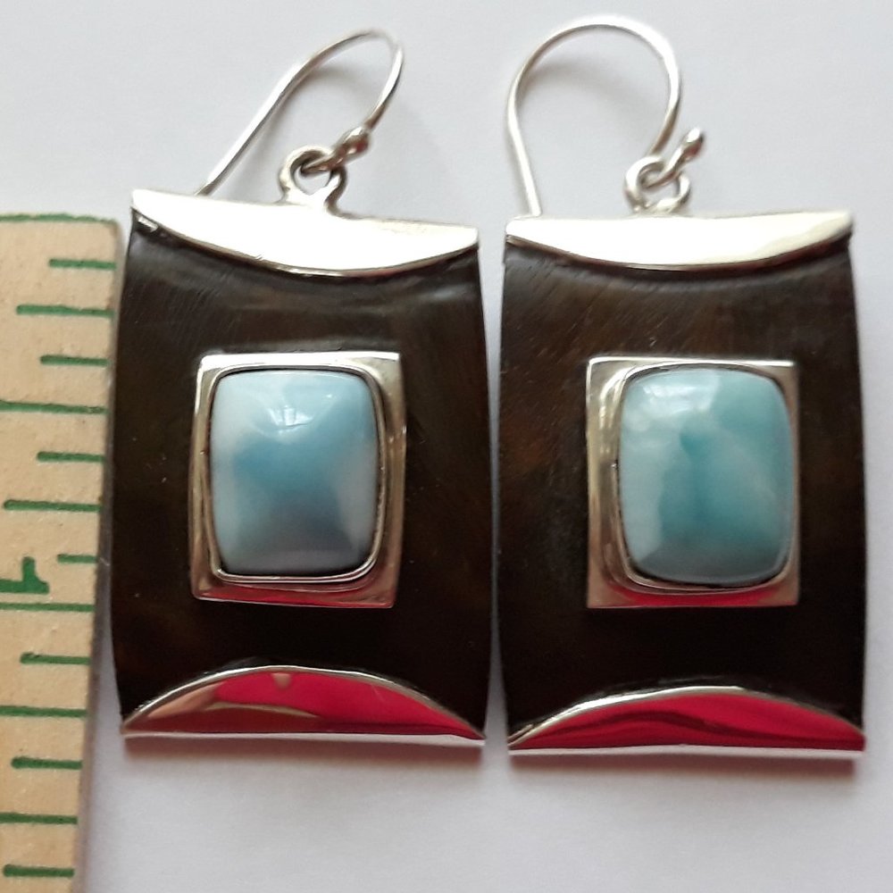 Quick Sale-Genuine Larimar  Earrings in Silver